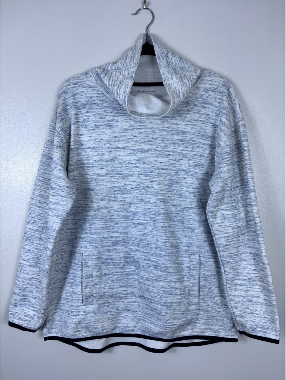 Tek Gear Fleece Space Dye Marled Gray Cowl Neck Pullover Sweatshirt Pockets M